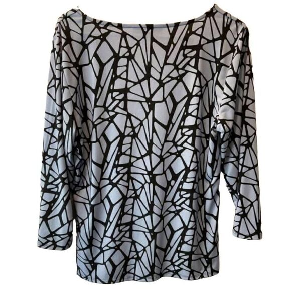 Alex Marie Geometric Blue-Violet Black Asymmetry Layers Blouse Women Size L - Picture 5 of 7